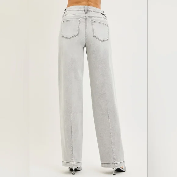 RISEN HR Baggy Jeans Light Gray Contrast Stitching Slouchy Relaxed Various NEW - Picture 5 of 6